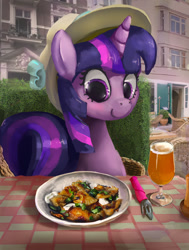 Size: 1323x1746 | Tagged: safe, artist:mandumustbasukanemen, derpibooru import, twilight sparkle, pony, female, food, hat, mare, solo