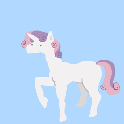 Size: 500x500 | Tagged: safe, artist:askpinkiepieandfriends, derpibooru import, sweetie belle, pony, unicorn, blank flank, blue background, female, filly, raised hoof, raised leg, simple background, solo