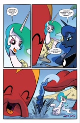 Size: 1988x3056 | Tagged: safe, artist:akeemroberts, derpibooru import, idw, princess celestia, princess luna, alicorn, pony, spoiler:comic, spoiler:comic98, beach, kraken, season 10, splash, water