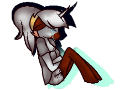 Size: 323x240 | Tagged: safe, artist:aonairfaol, derpibooru import, oc, oc only, anthro, unguligrade anthro, unicorn, clothes, crying, female, horn, simple background, solo, transparent background, unicorn oc