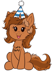 Size: 1314x1789 | Tagged: safe, artist:confetticakez, derpibooru import, oc, oc only, oc:sign, pony, unicorn, female, freckles, hat, party hat, simple background, solo, transparent background