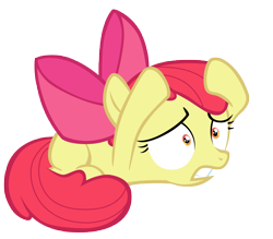 Size: 8000x7000 | Tagged: safe, artist:tardifice, derpibooru import, apple bloom, earth pony, pony, absurd resolution, apple bloom's bow, bow, female, filly, gritted teeth, hair bow, lying down, scared, shrunken pupils, simple background, solo, transparent background, vector