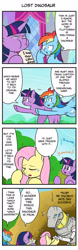 Size: 708x2272 | Tagged: safe, artist:wakyaot34, derpibooru import, fluttershy, rainbow dash, twilight sparkle, alicorn, dinosaur, pegasus, pony, 4 panel comic, 4koma, comic, crossover, crying, dialogue, grimlock, japanese, speech bubble, transformers, translation