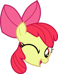 Size: 5000x6367 | Tagged: safe, artist:dropple-rd, derpibooru import, apple bloom, earth pony, pony, absurd resolution, apple bloom's bow, bow, face, female, filly, hair bow, head, head only, looking at you, one eye closed, open mouth, open smile, simple background, smiling, solo, transparent background, wink, winking at you