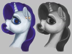 Size: 1600x1200 | Tagged: safe, artist:escdev, derpibooru import, rarity, pony, unicorn, bust, ear piercing, earring, grayscale, jewelry, monochrome, piercing, portrait