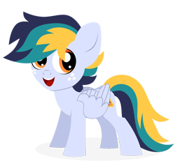 Size: 1600x1479 | Tagged: safe, artist:kabuvee, derpibooru import, oc, oc only, pegasus, pony, colt, folded wings, freckles, male, open mouth, open smile, orange eyes, pegasus oc, simple background, smiling, solo, standing, transparent background, wings