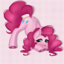 Size: 1900x1900 | Tagged: safe, artist:shimisen, derpibooru import, pinkie pie, earth pony, pony, abstract background, face down ass up, female, jacko challenge, mare, meme, smiling, solo, tongue, tongue out