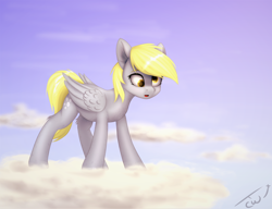 Size: 3900x3000 | Tagged: safe, artist:colourwave, derpibooru import, derpy hooves, pegasus, pony, cloud, female, mare, on a cloud, solo, standing on a cloud