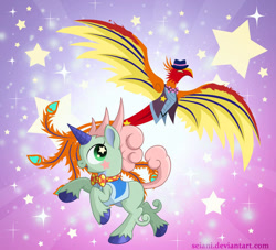 Size: 600x544 | Tagged: safe, artist:seiani, derpibooru import, phoenix, pony, unicorn, 2015, bowtie, clothes, crossover, hat, heterochromia, performapal odd-eyes light phoenix, performapal odd-eyes unicorn, solo, yu-gi-oh!, yu-gi-oh! arc-v