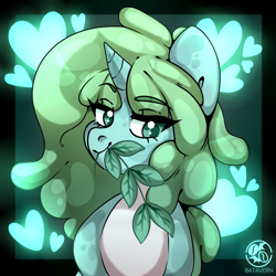 Size: 2160x2160 | Tagged: safe, artist:batavern, derpibooru import, oc, goo, goo pony, original species, food, heart, jelly, looking at you, mint, mouth hold