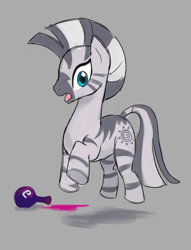 Size: 1960x2559 | Tagged: safe, artist:marbo, zecora, zebra, /mlp/, drawthread, female, gray background, invisibility, invisible, looking at you, magical mishap, mare, no hooves, potion, quadrupedal, shocked, simple background, solo, surprised