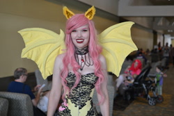 Size: 2048x1365 | Tagged: safe, derpibooru import, fluttershy, bat pony, human, bat ponified, breasts, bronycon, bronycon 2017, cleavage, clothes, cosplay, costume, flutterbat, irl, irl human, photo, race swap, species swap