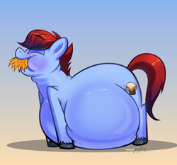 Size: 4300x4000 | Tagged: safe, artist:metalface069, derpibooru import, oc, earth pony, pony, belly, belly expansion, belly on floor, big belly, cheek bulge, chubby cheeks, commission, eating, expansion, eyes closed, fat, feed, feeding, food, growth, hay, huge belly, inflation, neck roll, unshorn fetlocks, ych example, your character here