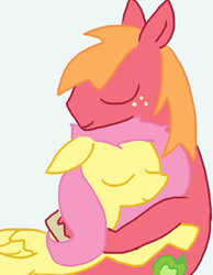 Size: 467x601 | Tagged: safe, artist:the weaver, color edit, derpibooru import, edit, big macintosh, fluttershy, earth pony, pegasus, pony, colored, eyes closed, female, fluttermac, hug, male, mare, shipping, simple background, stallion, straight, white background