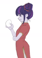 Size: 1166x1633 | Tagged: safe, artist:ceitama, derpibooru import, twilight sparkle, equestria girls, alternate hairstyle, cheongsam, clothes, egg, hair bun