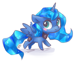 Size: 1820x1504 | Tagged: safe, artist:megabait, derpibooru import, princess luna, alicorn, crystal pony, pony, chibi, crystal, crystal luna, crystallized, female, happy, horn, princess, solo, wings