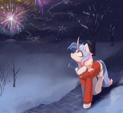 Size: 1280x1178 | Tagged: safe, artist:laymy, derpibooru import, oc, oc only, pony, unicorn, snow, snowfall, solo, tree