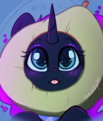 Size: 362x425 | Tagged: safe, artist:sakukitty, derpibooru import, nightmare moon, :p, avocado, behaving like a cat, blushing, cute, food, missing accessory, moonabetes, plushie, ponified animal photo, solo, tongue, tongue out, weapons-grade cute