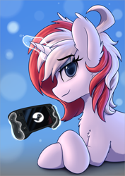 Size: 1646x2322 | Tagged: safe, artist:av-4, derpibooru import, oc, oc:stock piston, pony, unicorn, female, solo, steam (software), steam deck