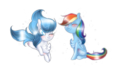 Size: 4420x2551 | Tagged: safe, artist:fantisai, derpibooru import, rainbow dash, oc, pegasus, pony, blushing, chest fluff, duo, female, mare, simple background, smiling, transparent background, wings