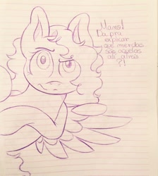 Size: 860x960 | Tagged: safe, artist:millefaller, derpibooru import, oc, oc only, pegasus, pony, bust, dreamworks face, lineart, lined paper, pegasus oc, smiling, solo, talking, traditional art, wings