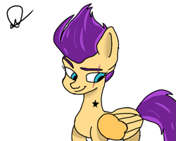 Size: 751x600 | Tagged: safe, artist:thedickgolf, derpibooru import, oc, oc:star warrior, pegasus, pony, eye scar, scar, smiling