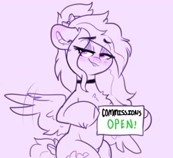 Size: 3044x2781 | Tagged: safe, artist:themimicartist, derpibooru import, oc, oc:lucid dream, pegasus, pony, bedroom eyes, chest fluff, commissions open, ear fluff, ears, eye clipping through hair, eyebrows, eyebrows visible through hair, female, floppy ears, grin, lip bite, looking at you, mare, sketch, smiling, solo