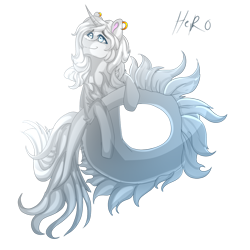 Size: 1024x1024 | Tagged: safe, artist:sakimiaji, derpibooru import, oc, oc only, seapony (g4), unicorn, blue eyes, dorsal fin, fish tail, flowing tail, horn, looking up, seaponified, signature, simple background, smiling, solo, species swap, tail, transparent background