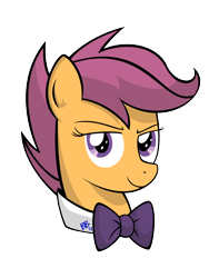 Size: 1080x1440 | Tagged: safe, artist:bravelyart, derpibooru import, scootaloo, bowtie, bowties are cool, bust, female, formal wear, solo