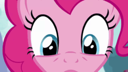 Size: 1280x720 | Tagged: safe, derpibooru import, screencap, pinkie pie, earth pony, pony, season 5, the one where pinkie pie knows, animated, bipedal, breaking the fourth wall, close-up, featureless crotch, female, frown, gif, gritted teeth, lying down, mare, reaction image, solo, talking, tripping, walking away, wavy mouth