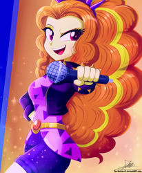 Size: 1784x2163 | Tagged: safe, artist:the-butch-x, derpibooru import, adagio dazzle, better together, equestria girls, sunset's backstage pass!, breasts, female, looking at you, mic drop, microphone, open mouth, redraw, signature, solo