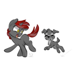 Size: 900x900 | Tagged: safe, artist:jen-neigh, derpibooru import, oc, oc only, oc:wick, oc:willow wisp, pony, unicorn, fallout equestria: of shadows, female, filly, freckles, playing, puppy