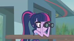 Size: 3410x1920 | Tagged: safe, derpibooru import, screencap, sci-twi, twilight sparkle, better together, equestria girls, unsolved selfie mysteries, bare shoulders, clothes, female, geode of empathy, glasses, high res, jewelry, magical geodes, necklace, one-piece swimsuit, ponytail, sleeveless, solo, swimsuit