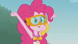 Size: 3410x1920 | Tagged: safe, derpibooru import, screencap, pinkie pie, better together, equestria girls, unsolved selfie mysteries, armpits, bare shoulders, clothes, cute, diapinkes, diving goggles, female, geode of sugar bombs, goggles, high res, jewelry, magical geodes, necklace, one-piece swimsuit, open mouth, sleeveless, snorkel, solo, swimsuit