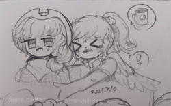 Size: 500x310 | Tagged: safe, artist:玖月时光_玖叶飘零, derpibooru import, applejack, rainbow dash, human, appledash, female, humanized, lesbian, pencil drawing, shipping, traditional art