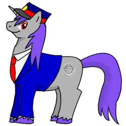 Size: 400x400 | Tagged: safe, artist:kushina13, derpibooru import, oc, oc only, pony, unicorn, clothes, hat, male, simple background, smiling, solo, stallion, tail, unshorn fetlocks, white background