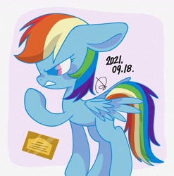 Size: 1819x1838 | Tagged: safe, artist:oc_ponys, derpibooru import, rainbow dash, pegasus, pony, the ticket master, ears, floppy ears, raised hoof, raised leg, simple background, solo, ticket