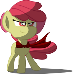 Size: 2082x2107 | Tagged: safe, artist:rcflashfreak, derpibooru import, apple bloom, earth pony, pony, cape, clothes, female, filly, full body, high res, red eyes, red mane, shadow, simple background, smiling, solo, standing, transparent background