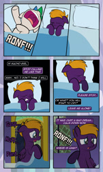 Size: 1920x3169 | Tagged: safe, artist:alexdti, derpibooru import, oc, oc only, oc:marco, oc:purple creativity, pegasus, pony, unicorn, comic:quest for friendship, bed, crying, eyes closed, female, glasses, male, nightmare, nose in the air, open mouth, panting, speech bubble, twilight's castle