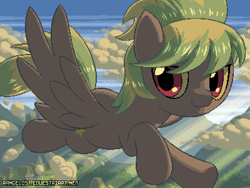 Size: 800x600 | Tagged: safe, artist:rangelost, derpibooru import, cloudchaser, pegasus, pony, cloud, crepuscular rays, flying, looking at you, pixel art, solo