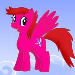 Size: 400x400 | Tagged: safe, artist:kushina13, derpibooru import, oc, oc only, pegasus, pony, cloud, female, mare, on a cloud, open mouth, open smile, sky, smiling, solo, spread wings, tail, wings