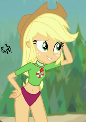 Size: 447x635 | Tagged: safe, artist:flutteryaylove, derpibooru import, edit, edited screencap, screencap, applejack, equestria girls, beach, bikini, clothes, cowboy hat, cute, hat, jackabetes, swimsuit