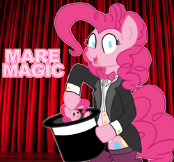 Size: 3750x3500 | Tagged: safe, artist:legendoflink, derpibooru import, pinkie pie, pony, clone, clothes, cute, diapinkes, fishnet stockings, hat, magic, magician outfit, mare magic, multeity, too much pink energy is dangerous