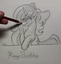 Size: 2006x2110 | Tagged: safe, artist:thebenalpha, derpibooru import, oc, oc only, oc:fleurbelle, alicorn, alicorn oc, blushing, boop, horn, sketch, solo, tongue, tongue out, traditional art, wings