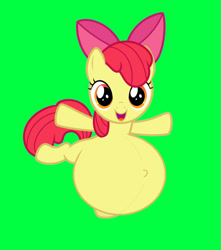 Size: 1024x1159 | Tagged: artist needed, safe, artist:preggoapplebloom, derpibooru import, edit, apple bloom, earth pony, pony, apple bloom's bow, belly, belly button, big belly, bow, circle tool, female, filly, foal, green background, green screen, hair bow, open mouth, open smile, orange eyes, outie belly button, pregnant, pregnant apple bloom, pregnant edit, pregnant foal, red mane, simple background, smiling, solo