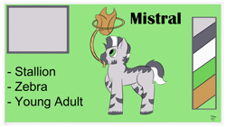 Size: 1192x670 | Tagged: safe, artist:schumette14, derpibooru import, oc, oc:mistral, zebra, adopted offspring, alternate universe, hat, lassos, parent:applejack, parent:zecora, parents:applecora, ref, reference, sunsetverse, zebra oc