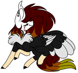 Size: 675x632 | Tagged: safe, artist:dramaostrich, derpibooru import, oc, oc only, oc:cleancut, bird, bird pone, hybrid, ostrich, pony, blood, crying, ear piercing, eyes closed, feather, female, piercing, simple background, smiling, solo, tears of blood, white background