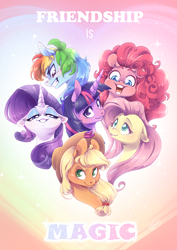 Size: 600x849 | Tagged: safe, artist:tiitcha, derpibooru import, applejack, fluttershy, pinkie pie, rainbow dash, rarity, twilight sparkle, pony, mane six, poster