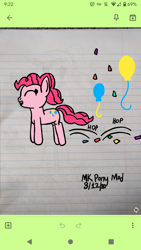 Size: 1440x2560 | Tagged: safe, artist:nightshadowmlp, derpibooru import, pinkie pie, earth pony, pony, balloon, confetti, female, google keep, lined paper, mare, ponk, solo