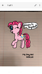 Size: 1440x2560 | Tagged: safe, artist:nightshadowmlp, derpibooru import, pinkie pie, earth pony, pony, female, google keep, lined paper, mare, solo, speech bubble, text